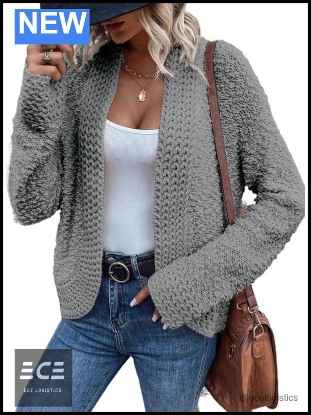 Women's Chunky Knit Open Front Cardigan Long Sleeve Loose Fit Sweater Coat
